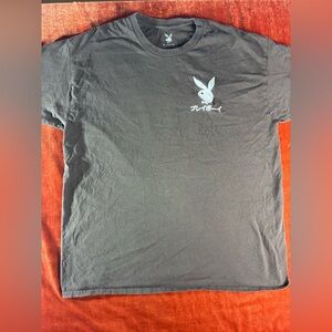 PLAYBOY Black Short Sleeve Tee with White Bunny Logo Japanese